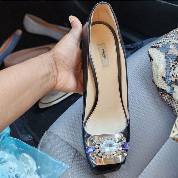 Prada Black Patent Leather Crystal Embellish - Picture 10 of 10